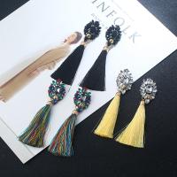 Fashion Fringe Earrings Zinc Alloy with Cotton Cord & Crystal brass post pin gold color plated for woman & faceted & with rhinestone nickel lead & cadmium free Sold By Pair