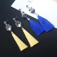 Fashion Fringe Earrings Zinc Alloy with Cotton Cord & Crystal brass post pin gold color plated for woman & with rhinestone nickel lead & cadmium free Sold By Pair