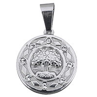 Stainless Steel Pendants, Flat Round, with rhinestone, original color, 24x28x3.50mm, Hole:Approx 5.5x11mm, Sold By Strand