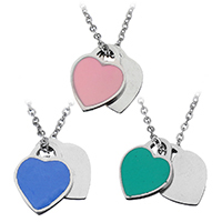 Stainless Steel Jewelry Necklace, Heart, oval chain & for woman & enamel, more colors for choice, 11.5x15mm, 1mm, Sold Per Approx 17 Inch Strand