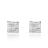 925 Sterling Silver Stud Earrings Square platinum plated brushed & for woman Sold By Lot