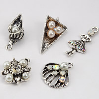 Tibetan Style Rhinestone Pendants, with Plastic Pearl, antique silver color plated, different styles for choice & with rhinestone, 100PCs/Lot, Sold By Lot