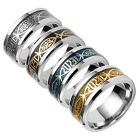 ユニセックス指輪, 201 ステンレス鋼, とともに ペーパー, メッキ, 異なるサイズの選択 & 文字パターンを持つ & カラフルパウダー, 無色, ニッケル、鉛、カドミウムフリー, 8x2mm, 売り手 パソコン