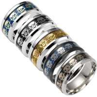 Unisex Finger Ring, 201 Stainless Steel, with Paper, plated, with skull pattern & different size for choice & colorful powder, more colors for choice, nickel, lead & cadmium free, 8x2mm, Sold By PC