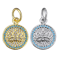Cubic Zirconia Micro Pave Brass Pendant, Flat Round, plated, micro pave cubic zirconia, more colors for choice, 13x17x2mm, Hole:Approx 5mm, 10PCs/Lot, Sold By Lot