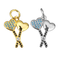 Cubic Zirconia Micro Pave Brass Pendant, Heart, plated, micro pave cubic zirconia, more colors for choice, 16x21x3mm, Hole:Approx 5mm, 10PCs/Lot, Sold By Lot