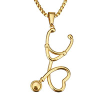 Unisex ogrlica, Nehrđajući čelik, Stetoskop, zlatna boja pozlaćen, bez spolne razlike & Kutija lanac, 23x48mm, 2.5mm, Prodano Per Približno 17 inčni Strand