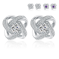 Cubic Zirconia Micro Pave Sterling Silver Earring, 925 Sterling Silver, with Crystal, platinum plated, micro pave cubic zirconia & for woman & faceted, more colors for choice, 11x11mm, 3Pairs/Lot, Sold By Lot