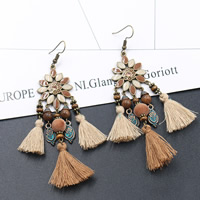 Fashion Fringe Earrings Zinc Alloy with Nylon Cord & Wood brass earring hook plated copper green Bohemian style & for woman & enamel & with rhinestone nickel lead & cadmium free Sold By Pair