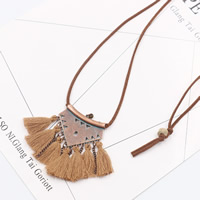 Zinc Alloy Sweater Chain Necklace Cowhide with Nylon Cord & Zinc Alloy plated copper green for woman nickel lead & cadmium free Sold Per Approx 31.4 Inch Strand