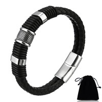 Unisex Bracelet Cowhide with Velveteen & Silicone & Stainless Steel blacken 12mm Sold Per Approx 9 Inch Strand