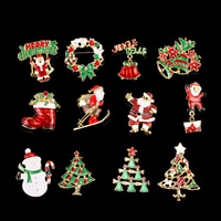 Christmas Brooches Zinc Alloy plated Christmas jewelry & enamel & with rhinestone lead & cadmium free 50-60mm Sold By PC