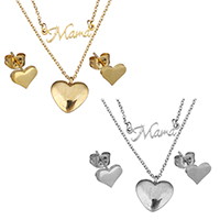 Fashion Stainless Steel Jewelry Sets earring & necklace Heart plated oval chain & with letter pattern & for woman 1mm Length Approx 18 Inch Sold By Set