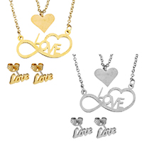 Fashion Stainless Steel Jewelry Sets, earring & necklace, Heart, word love, plated, oval chain & for woman & hollow, more colors for choice, 27x13mm, 1mm, 10x5mm, Length:Approx 18 Inch, Sold By Set