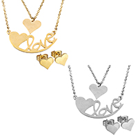 Fashion Stainless Steel Jewelry Sets, earring & necklace, Heart, word love, plated, oval chain & for woman & 2-strand & hollow, more colors for choice, 32x14mm, 1mm, 8x6.5mm, Length:Approx 18 Inch, Sold By Set