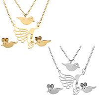 Fashion Stainless Steel Jewelry Sets earring & necklace Bird plated oval chain & for woman &  & hollow 1mm Length Approx 20 Inch Sold By Set