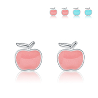 925 Sterling Silver Stud Earrings, Apple, platinum plated, for woman & enamel, more colors for choice, 7x8mm, 3Pairs/Lot, Sold By Lot