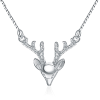 925 Sterling Silver Necklaces, with 2.3inch extender chain, Deer, platinum plated, box chain & for woman, 23x20mm, Length:Approx 16 Inch, 3Strands/Lot, Sold By Lot