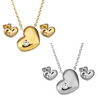 Fashion Stainless Steel Jewelry Sets earring & necklace Heart plated oval chain & for woman & with rhinestone 1mm Length Approx 18 Inch Sold By Set