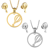 Fashion Stainless Steel Jewelry Sets, earring & necklace, plated, oval chain & for woman & hollow, more colors for choice, 22x23.5mm, 1mm, 6x12mm, Length:Approx 17 Inch, Sold By Set