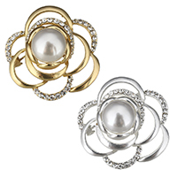 Glas perle broche, Zinc Alloy, med Glass Pearl, Flower, forgyldt, for kvinde & med rhinestone & hule, flere farver til valg, nikkel, bly & cadmium fri, 40x40x28mm, Solgt af PC