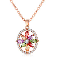 Brass Necklace, with 1.9inch extender chain, Flower, real rose gold plated, oval chain & micro pave cubic zirconia & for woman, nickel, lead & cadmium free, Sold Per Approx 17.7 Inch Strand