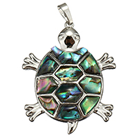Natural Abalone Shell Pendants, Brass, with Abalone Shell, Turtle, platinum color plated, mosaic, 37x46x5mm, Hole:Approx 5x8mm, 1PC/PC, Sold By PC