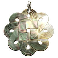 Natural Abalone Shell Pendants with brass bail Flower platinum color plated hollow Approx Sold By PC