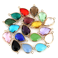 Brass Jewelry Connector, with Crystal, Teardrop, real gold plated, faceted & 1/1 loop, more colors for choice, 14x25x6mm, Hole:Approx 2.5mm, 100PCs/Lot, Sold By Lot
