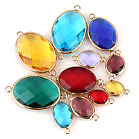 Mosaz Šperky Connector, s Krystal, Flat Oval, skutečný pozlacené, různé velikosti pro výběr & tváří & 1/1 smyčka, více barev na výběr, 100PC/Lot, Prodáno By Lot