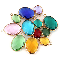 Crystal Pendants Brass with Crystal Flat Oval real gold plated & faceted Sold By Lot