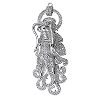 Cubic Zirconia Micro Pave Brass Pendant Dragon platinum plated with loop & micro pave cubic zirconia Approx 1.5mm 1mm Sold By Lot