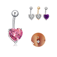 Stainless Steel Belly Ring, Heart, plated, for woman & with cubic zirconia, more colors for choice, 10x32mm, Sold By PC