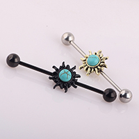316 Stainless Steel Industrial Barbell with Turquoise Sun plated Unisex & blacken Sold By PC