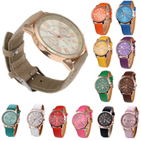 Reloj de Pulsera de Mujeres, Cuero de PU, con dial de aleación de cinc & Vidrio, chapado, ajustable & para mujer, color mixto, 40mm, 20mm, longitud:aproximado 8 Inch, 10PCs/Grupo, Vendido por Grupo