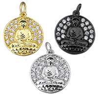 Cubic Zirconia Micro Pave Brass Pendant, Buddha, plated, micro pave cubic zirconia, more colors for choice, 14x16x3mm, Hole:Approx 3mm, 20PCs/Lot, Sold By Lot