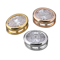 Brass Jewelry Connector, Flat Oval, plated, multihole & with cubic zirconia, more colors for choice, 6.50x9x4mm, Hole:Approx 3x1.5mm, 50PCs/Lot, Sold By Lot