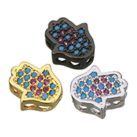 Perles cubes en laiton zircon Micro Pave, Main de Fatma, Placage, multihole & pavé de micro zircon, plus de couleurs à choisir, 8x9x4mm, Trou:Environ 2mm, 20PC/lot, Vendu par lot