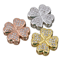 Cubic Zirconia Micro Pave Brass Beads, Flower, plated, multihole & micro pave cubic zirconia, more colors for choice, 14x14x5mm, Hole:Approx 1.5mm, 20PCs/Lot, Sold By Lot