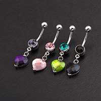Stainless Steel Belly Ring, Heart, for woman & with cubic zirconia, more colors for choice, 10x42mm, Sold By PC