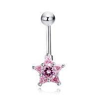 Stainless Steel Belly Ring, Star, for woman & with cubic zirconia, original color, 12x50mm, Sold By PC