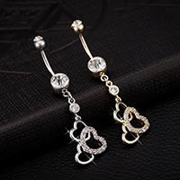 Stainless Steel Belly Ring, Heart, plated, for woman & with cubic zirconia, more colors for choice, 15x53mm, Sold By PC