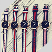 SANDA® Unisex Smykker Watch, Nylon, med zink legering dial & Glas, forgyldt, Livsbestandig, flere farver til valg, 36mm, 16mm, 10mm, Længde Ca. 5.3-8 inch, Solgt af PC