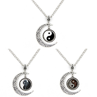 Unisex náhrdelník, Zinek, s Papír & Sklo, Měsíc, Twist oválný řetězu & různé designy pro výběr, 40x30mm, Prodáno za Cca 18 inch Strand