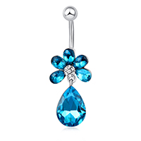 Stainless Steel Belly Ring, Teardrop, for woman & with cubic zirconia, original color, 19x41mm, Sold By PC