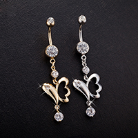 Stainless Steel Belly Ring Butterfly plated for woman & with cubic zirconia Sold By PC