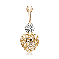 Stainless Steel Belly Ring Heart gold color plated for woman & with cubic zirconia & hollow Sold By PC