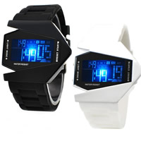Unisex Wrist Watch Silicone with plastic dial & Glass stainless steel pin buckle 50M waterproof & LED & luminated 26mm Length Approx 9 Inch Sold By PC
