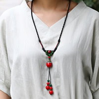 Sweater Chain Necklace Waxed Cotton Cord with Agate & Zinc Alloy plated adjustable & for woman nickel lead & cadmium free Sold Per Approx 25.5 Inch Strand