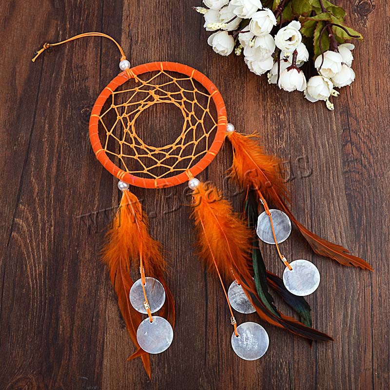 Mode Dreamcatcher, Veer, met Corduroy Cord & Schelp & Glas rocailles, meer kleuren voor de keuze, 400mm, Verkocht door PC